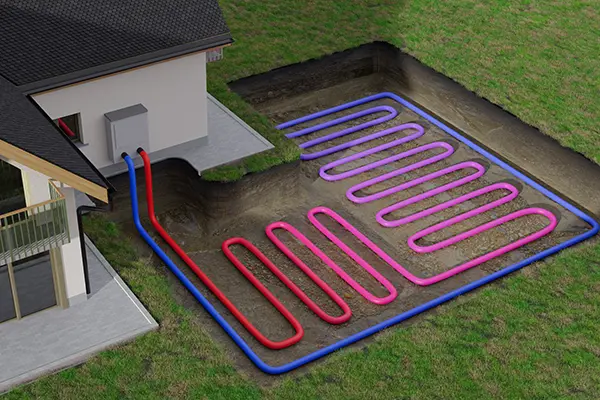 3d cutaway graphic showing how a geothermal heat pump system works